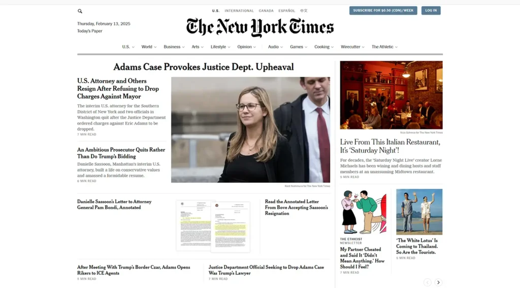 نمونه طراحی سایت خبری New York times از رهام