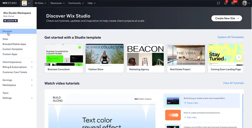 طراحی سایت با Wix Studio در رهام تیم